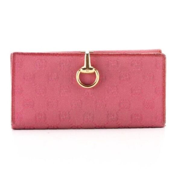 Gucci Fuchsia Pink GG Canvas and Leather Horsebit Clasp Continental Wallet - Picture 1 of 7